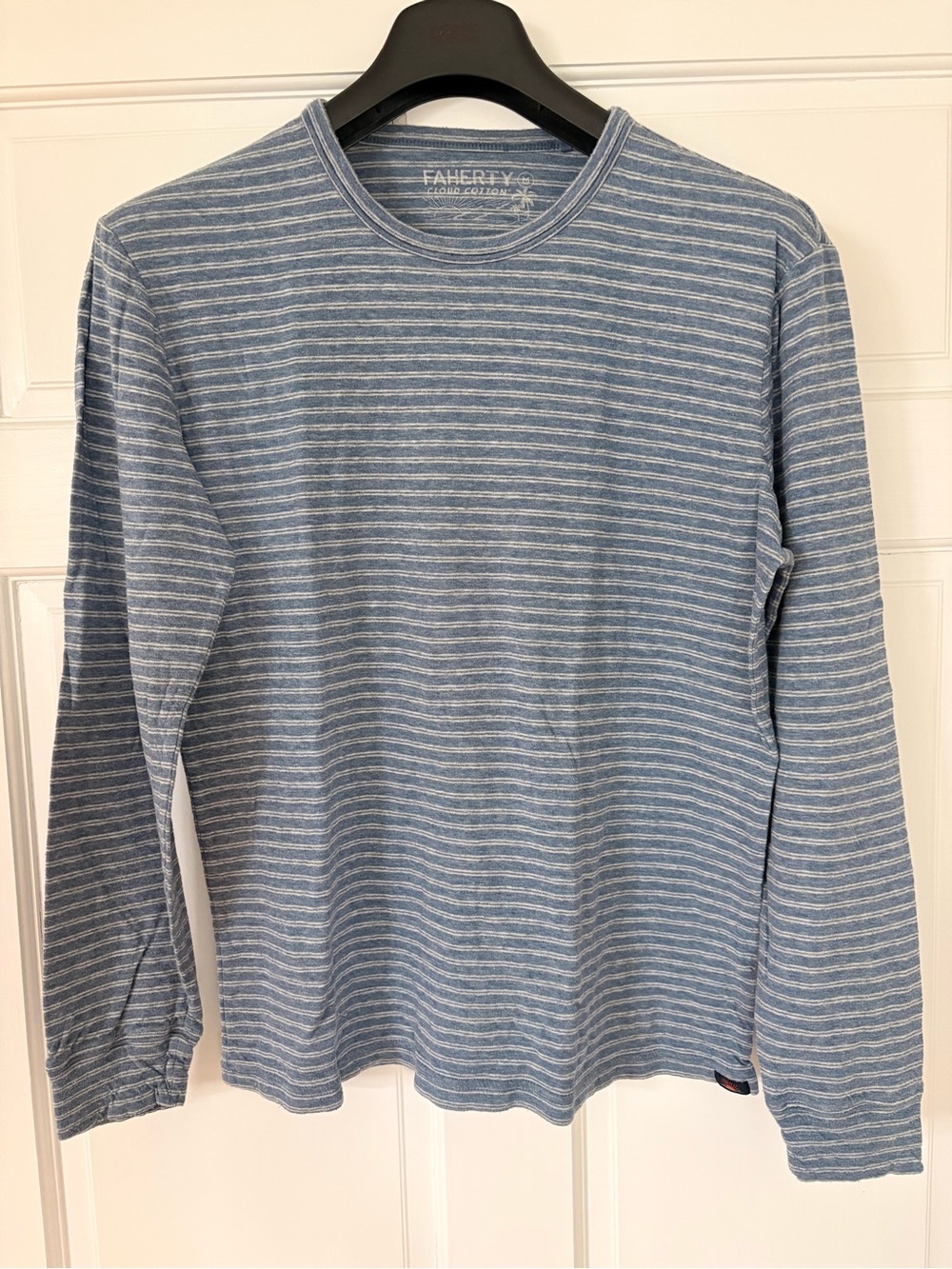 Faherty Light Blue & White Striped Long Sleeve Tee